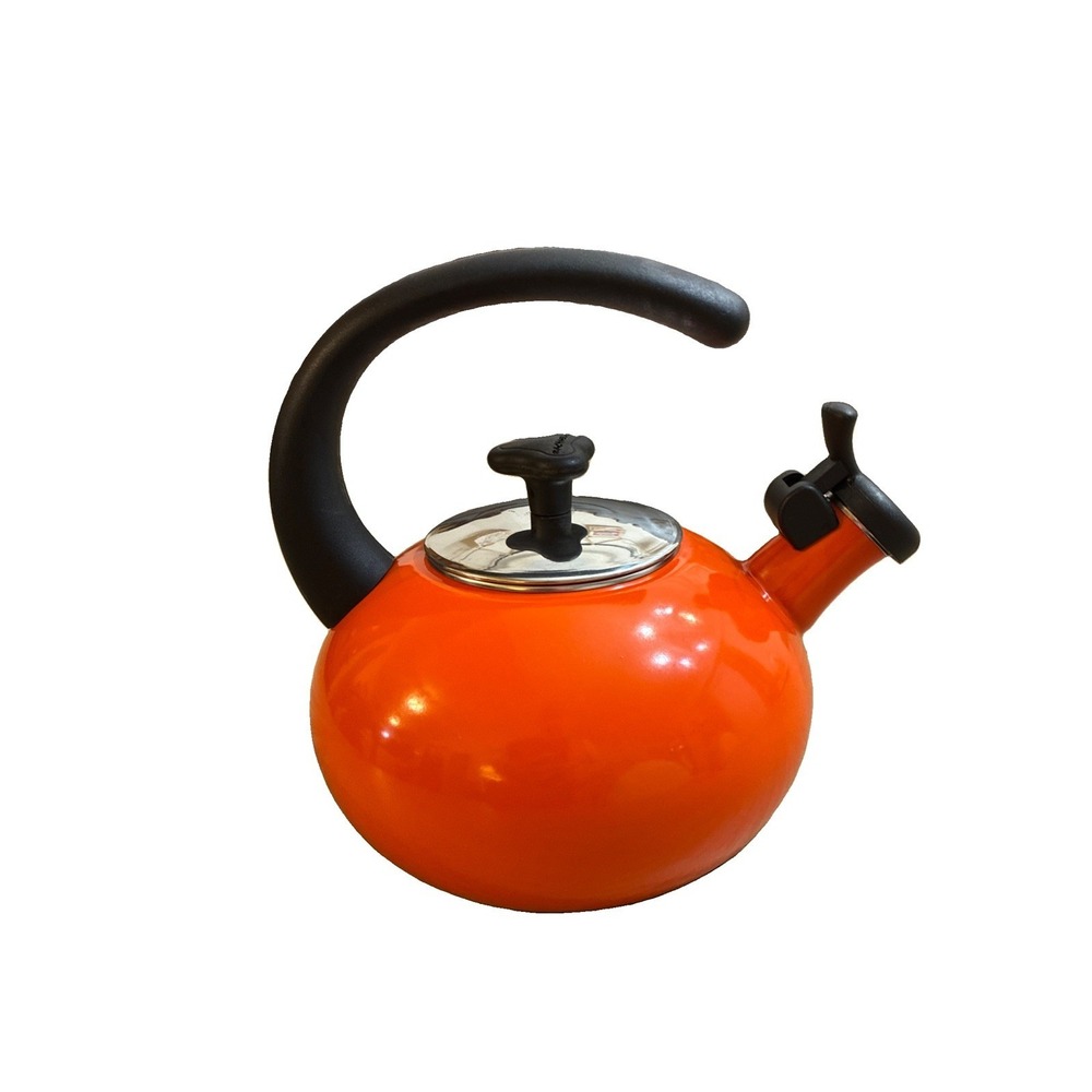 Rachael Ray Orange Enamel Whistling Tea Kettle, 1.5 Quart, Large Top Handle